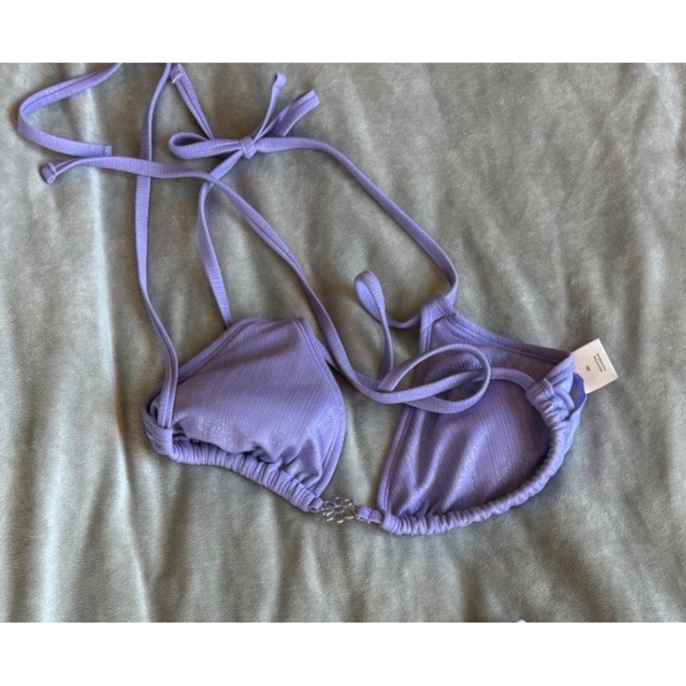 Wild Fable Lavender Purple Shimmer Ribbed Triangle Bikini‎ Top Daisy Detail XS